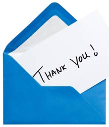 photo of thank-you note in envelope